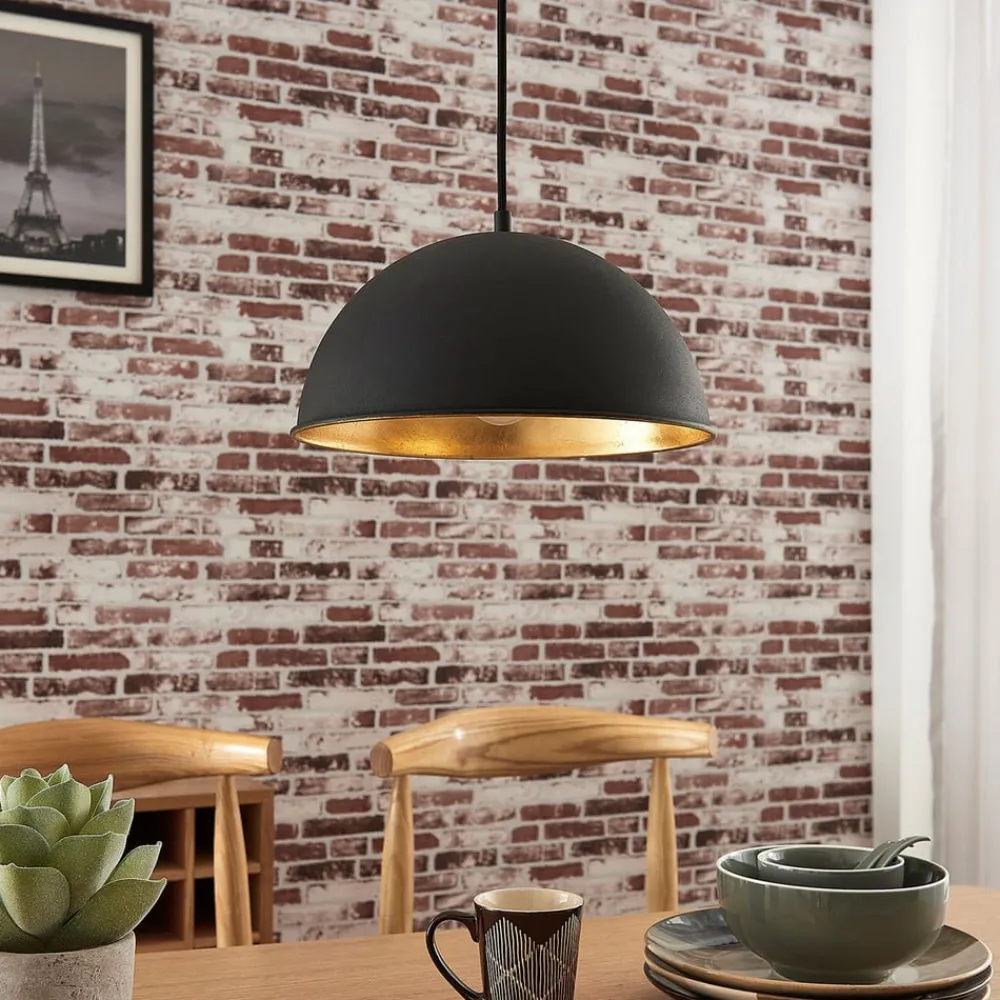 Pendellamper|Pendellamper ^ Lindby hængelampe Leya, sort/guld, metal, Ø 30 cm, E27