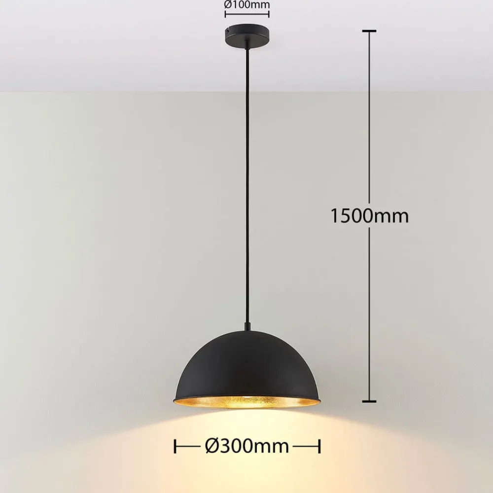 Pendellamper|Pendellamper ^ Lindby hængelampe Leya, sort/guld, metal, Ø 30 cm, E27