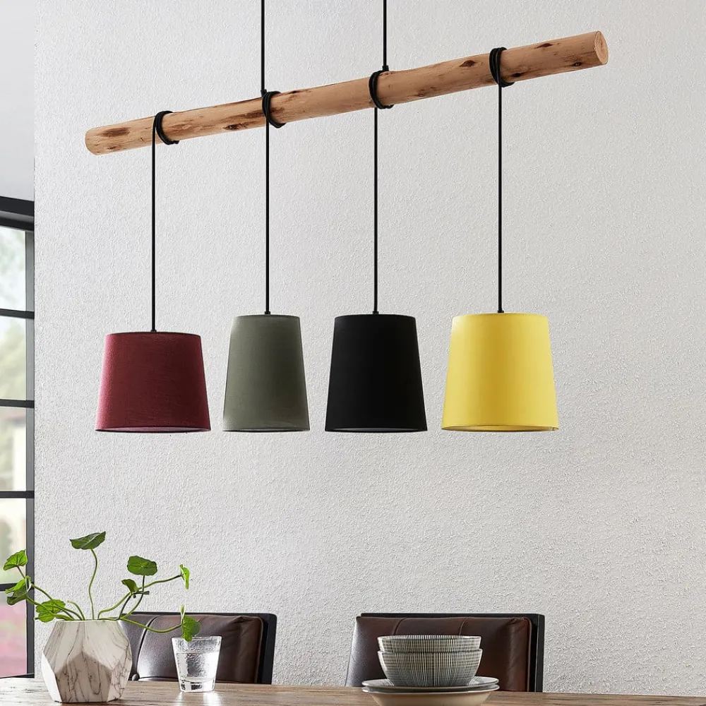 Lindby Pendellamper|Pendellamper > hængelampe Moscow , farverig, tekstil, træ, E27, 116 cm
