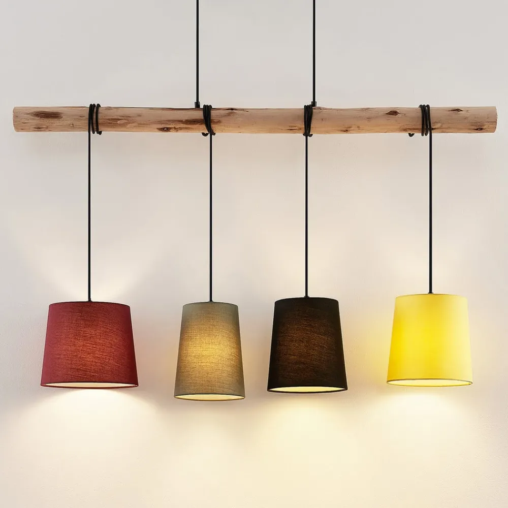 Lindby Pendellamper|Pendellamper > hængelampe Moscow , farverig, tekstil, træ, E27, 116 cm