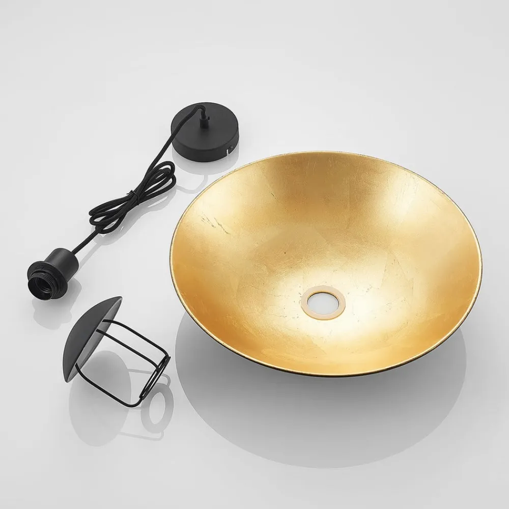 Gang|Pendellamper ^ Lindby hængelampe Narisara, Ø 40 cm, E27, sort-guld
