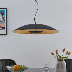 Lindby Pendellamper > hængelampe Narisara, Ø 80 cm, E27, sort-guld