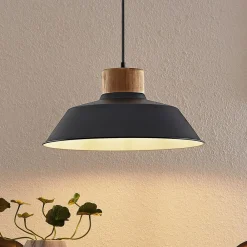 Lindby Pendellamper > hængelampe Nefeli, Ø 42 cm, sort, træ, metal