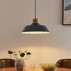 Lindby Pendellamper > hængelampe Nefeli, Ø 42 cm, sort, træ, metal