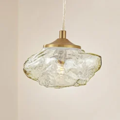 Pendellamper|Pendellamper ^ Lindby hængelampe Piatra, rav/messing, glas, Ø 16 cm, G9