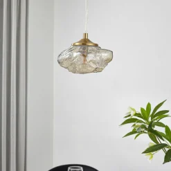 Pendellamper|Pendellamper ^ Lindby hængelampe Piatra, rav/messing, glas, Ø 16 cm, G9