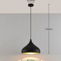 Lindby Pendellamper|Pendellamper > hængelampe Ritana, sort-guld, metal, Ø 31cm, E27