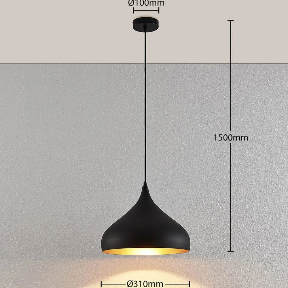 Lindby Pendellamper|Pendellamper > hængelampe Ritana, sort-guld, metal, Ø 31cm, E27