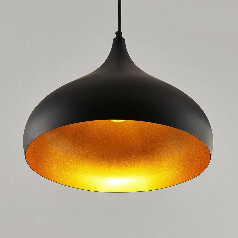 Lindby Pendellamper|Pendellamper > hængelampe Ritana, sort-guld, metal, Ø 31cm, E27