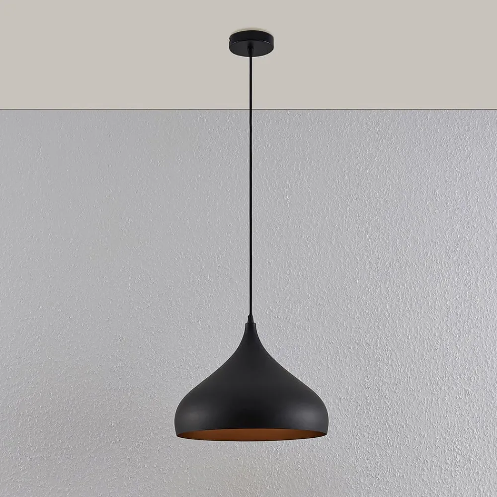 Pendellamper|Pendellamper ^ Lindby hængelampe Ritana, sæt af 2, sort-guld, metal, E27