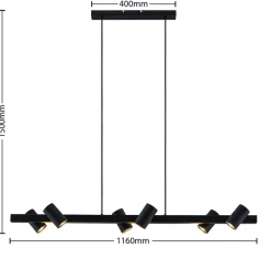Lindby Pendellamper|Pendellamper > hængelampe Savoli, 116 cm, sort, 6 lyskilder, stål