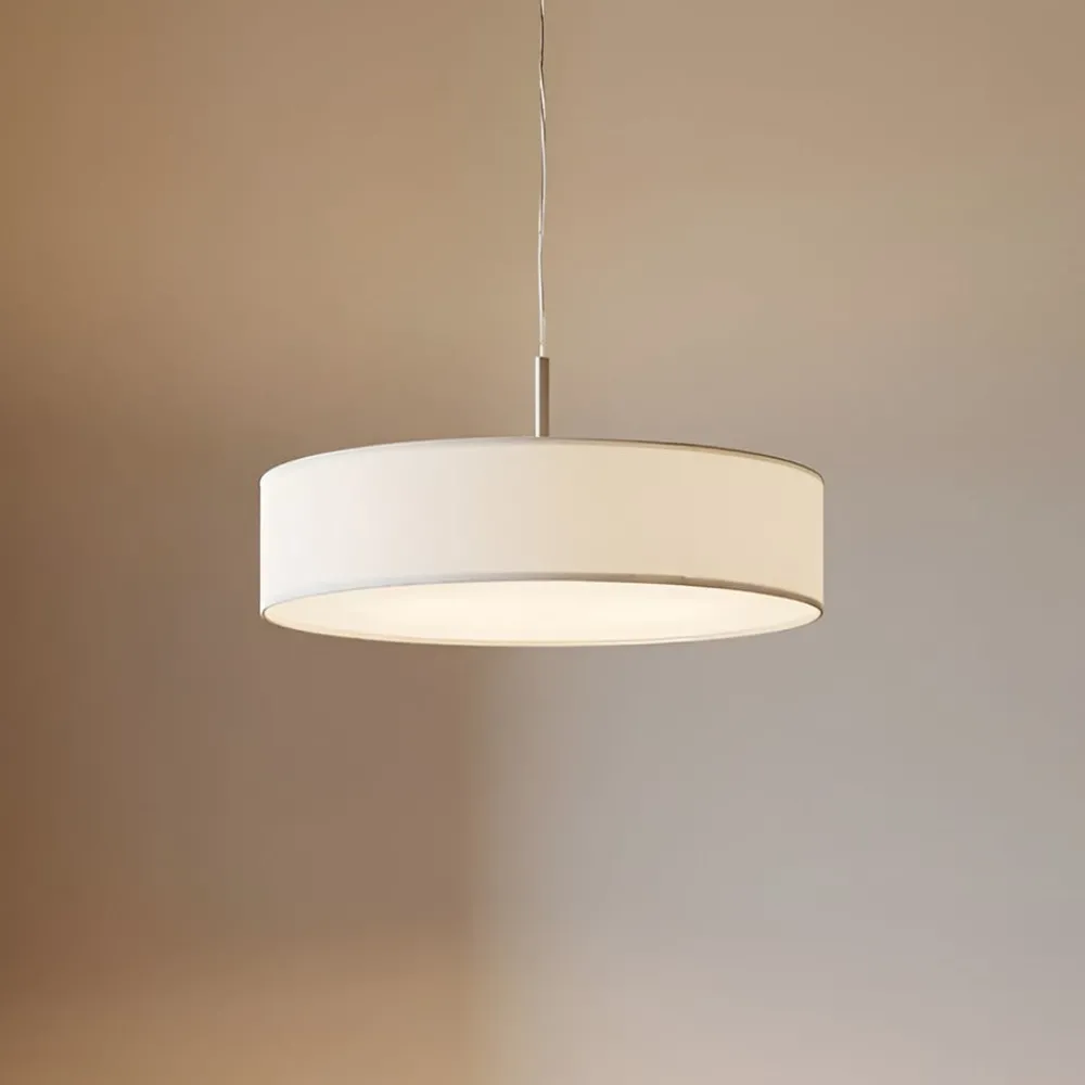 Pendellamper ^ Lindby hængelampe Sebatin, Ø 50 cm, hvid, stof, E27
