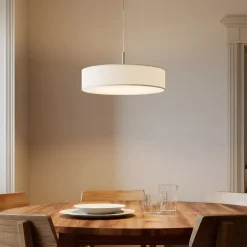 Pendellamper ^ Lindby hængelampe Sebatin, Ø 50 cm, hvid, stof, E27