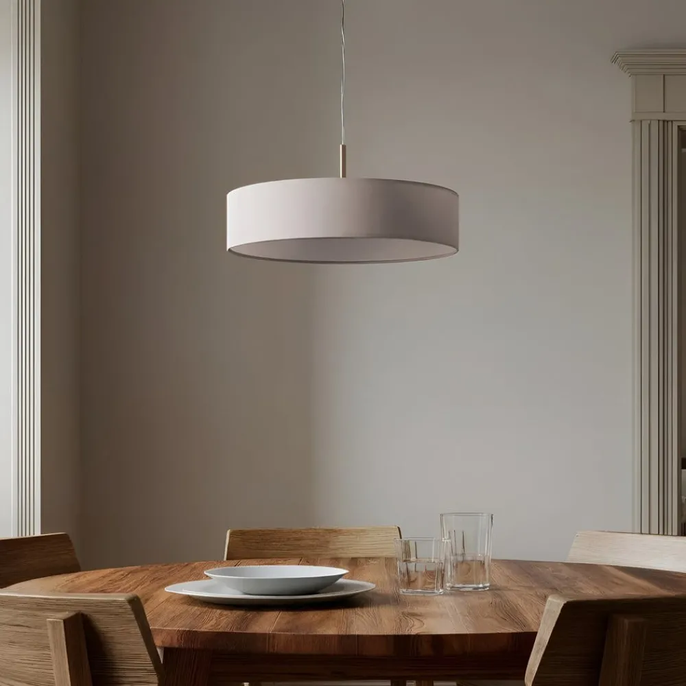 Pendellamper ^ Lindby hængelampe Sebatin, Ø 50 cm, hvid, stof, E27