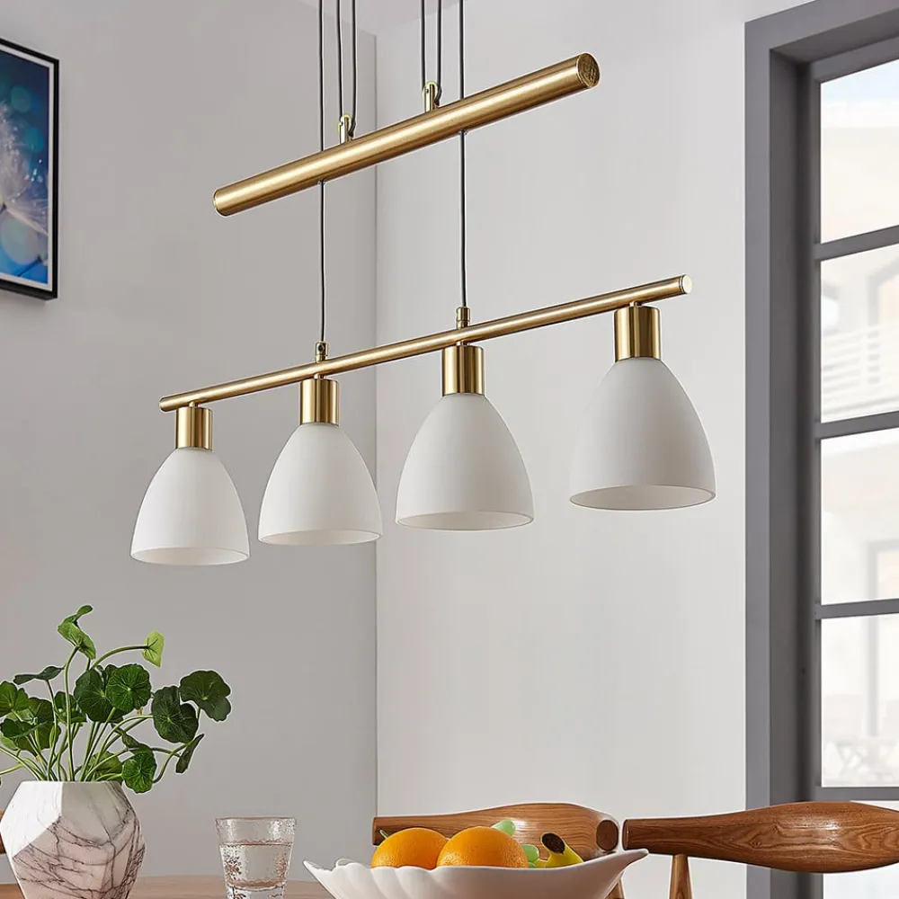 Lindby Pendellamper|Pendellamper > hængelampe Simeon, messingfarvet, glas, 73 cm, E14