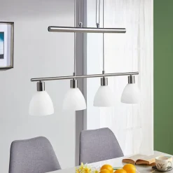 Pendellamper|Pendellamper ^ Lindby hængelampe Simeon, nikkelfarvet, glas, 73 cm, E14