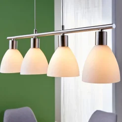 Pendellamper|Pendellamper ^ Lindby hængelampe Simeon, nikkelfarvet, glas, 73 cm, E14