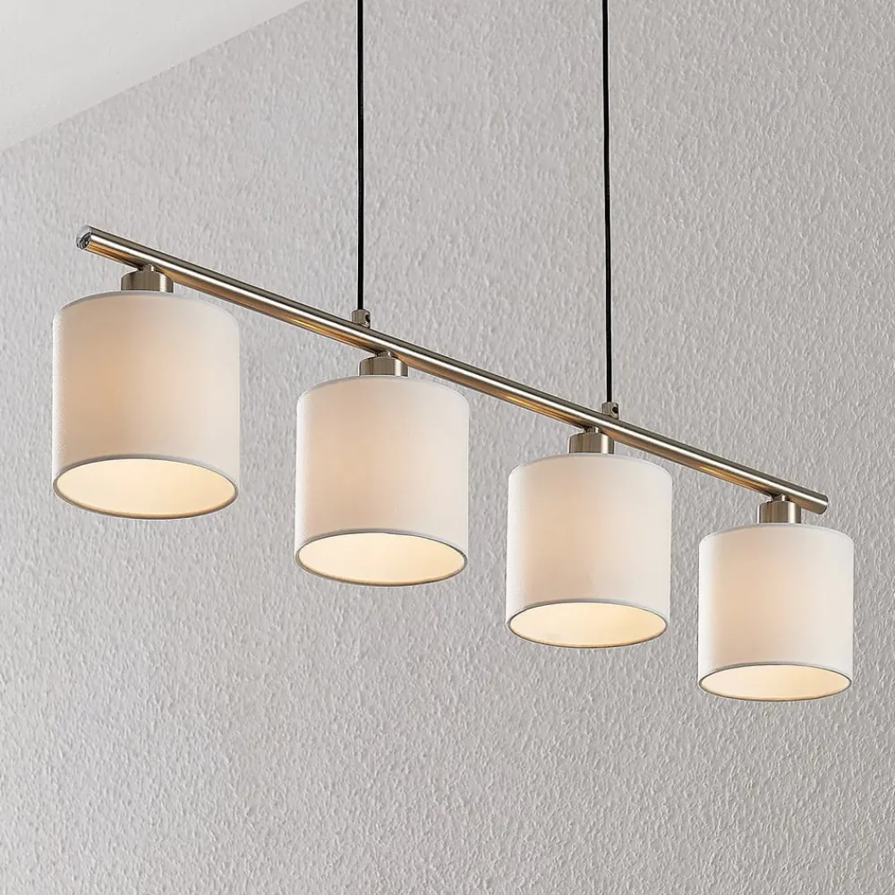 Lindby Pendellamper > hængelampe Stannis, 75 cm, hvid, 4 lyskilder, tekstil