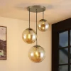 Pendellamper|Pendellamper ^ Lindby hængelampe Teeja, amber, 3 lyskilder, Ø52cm, glas, E27