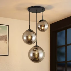 Lindby Pendellamper|Pendellamper > hængelampe Teeja, smoke, 3 lyskilder, Ø52cm, glas, E27