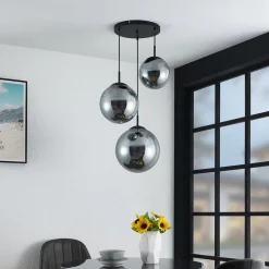 Lindby Pendellamper|Pendellamper > hængelampe Teeja, smoke, 3 lyskilder, Ø52cm, glas, E27