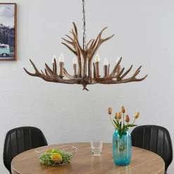 Pendellamper ^ Lindby hængelampe Tejask, Ø 102 cm, 6 lyskilder, gevir, E14