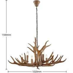 Pendellamper ^ Lindby hængelampe Tejask, Ø 102 cm, 6 lyskilder, gevir, E14