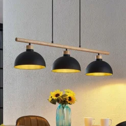 Lindby Pendellamper|Pendellamper > hængelampe Tirzana, 3 lyskilder, sort, metal, træ
