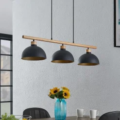 Lindby Pendellamper|Pendellamper > hængelampe Tirzana, 3 lyskilder, sort, metal, træ
