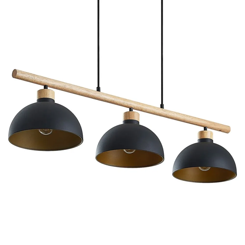 Lindby Pendellamper|Pendellamper > hængelampe Tirzana, 3 lyskilder, sort, metal, træ