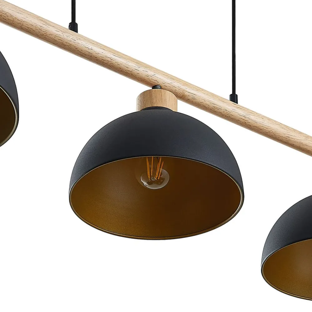 Lindby Pendellamper|Pendellamper > hængelampe Tirzana, 3 lyskilder, sort, metal, træ