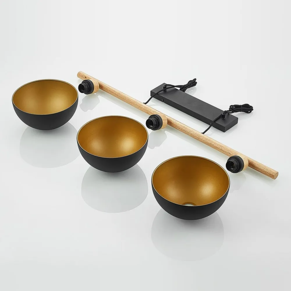 Lindby Pendellamper|Pendellamper > hængelampe Tirzana, 3 lyskilder, sort, metal, træ