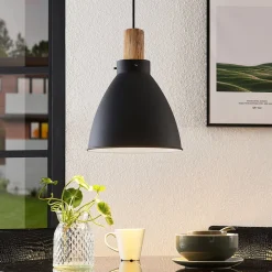 Lindby Pendellamper|Pendellamper > hængelampe Trebale, E27, Ø 28 cm, sort, træ