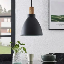 Lindby Pendellamper|Pendellamper > hængelampe Trebale, E27, Ø 28 cm, sort, træ