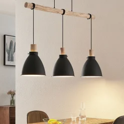Pendellamper|Pendellamper ^ Lindby hængelampe Trebale, E27, Ø 28 cm, 3 lyskilder, træ