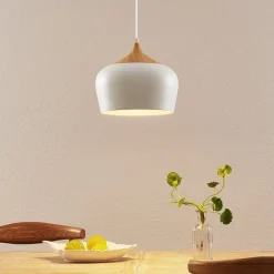 Lindby Pendellamper|Pendellamper > hængelampe Vilsera, hvid, metal/træ, 26 cm, E27