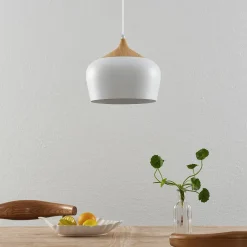 Lindby Pendellamper|Pendellamper > hængelampe Vilsera, hvid, metal/træ, 26 cm, E27