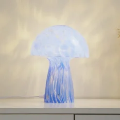 Lindby Bordlamper > Hubi bordlampe, blå, glas, Ø 22 cm, svampeform
