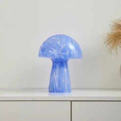 Lindby Bordlamper > Hubi bordlampe, blå, glas, Ø 22 cm, svampeform