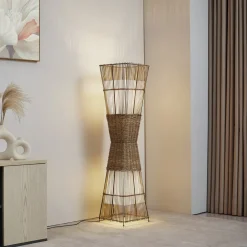 Gulvlamper ^ Lindby Jacinto gulvlampe, bambus, hamp, højde 130 cm