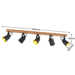 Lindby Loftlamper|Spotlights > Kimban loftspot, 5 lyskilder, 106 cm, træ, metal