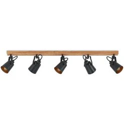 Lindby Loftlamper|Spotlights > Kimban loftspot, 5 lyskilder, 106 cm, træ, metal
