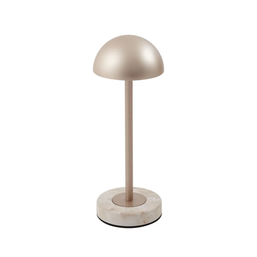 Dekorationsbelysning|Terrassebelysning ^ Lindby LED-batteridrevet bordlampe Pippin, guld/travertin, IP44