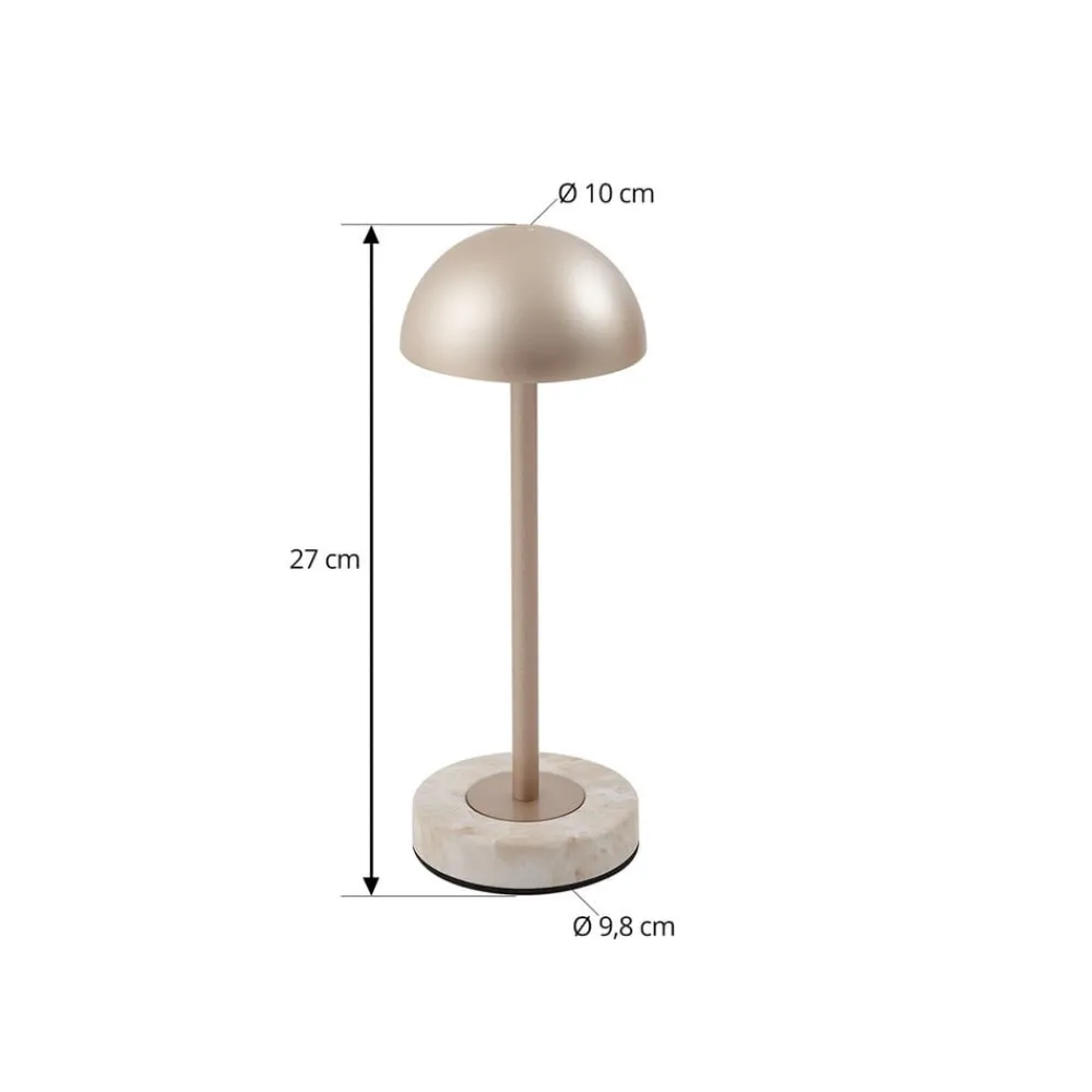 Dekorationsbelysning|Terrassebelysning ^ Lindby LED-batteridrevet bordlampe Pippin, guld/travertin, IP44
