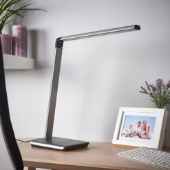 Arbejdsrum/Kontor|Bordlamper ^ Lindby LED-bordlampe Kuno, grå, USB, touch-dæmper
