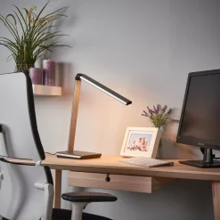 Arbejdsrum/Kontor|Bordlamper ^ Lindby LED-bordlampe Kuno, grå, USB, touch-dæmper