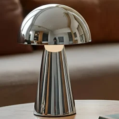 Lindby Pendellamper|Bordlamper > LED-bordlampe Nevijo, krom, Ø20 cm, USB, dæmpbar