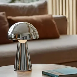 Lindby Pendellamper|Bordlamper > LED-bordlampe Nevijo, krom, Ø20 cm, USB, dæmpbar