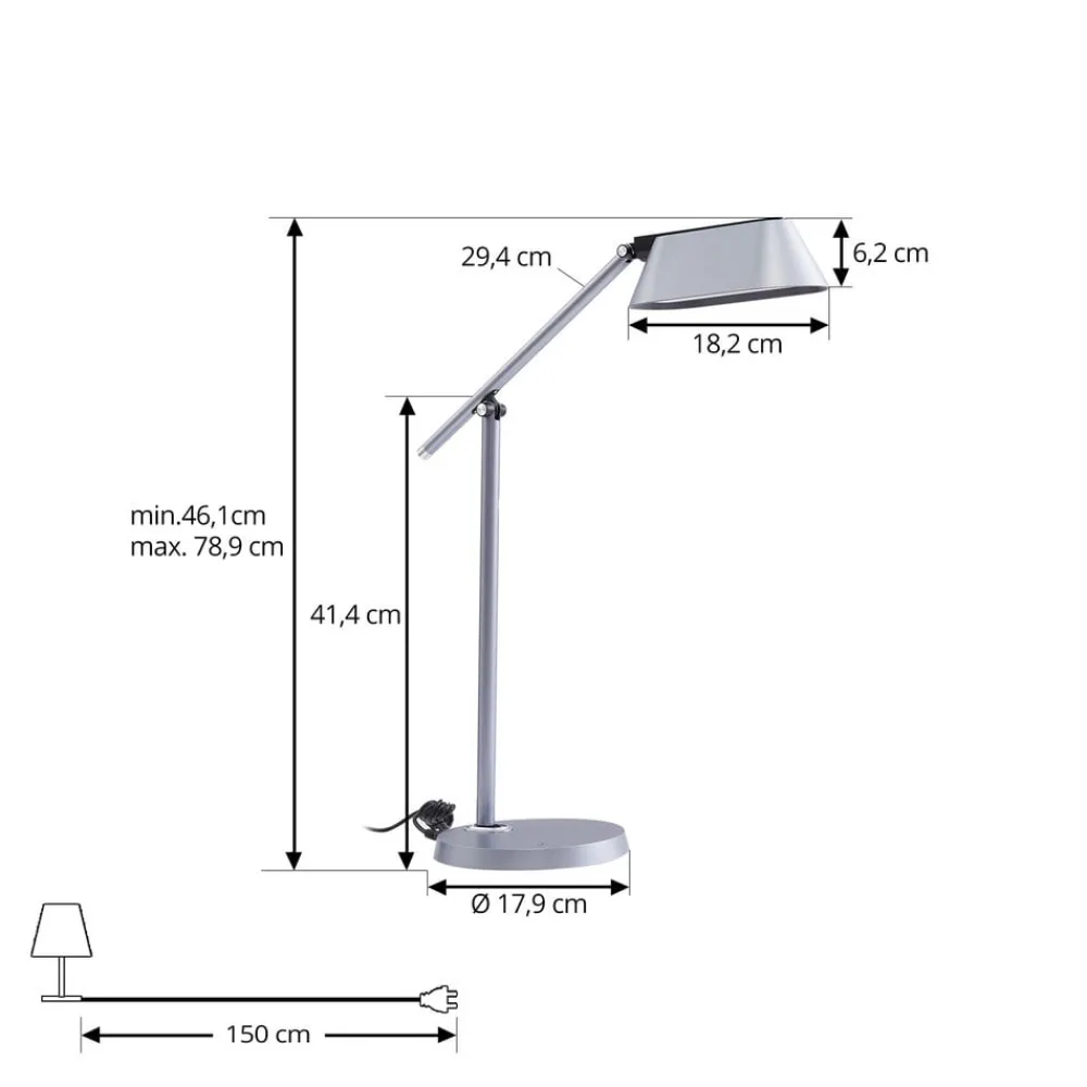 Arbejdsrum/Kontor|Bordlamper ^ Lindby LED-bordlampe Thies, grå, ABS, højde 78 cm, dæmpbar