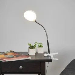 Bordlamper ^ Lindby LED clip-on bordlampe Milow, hvid, metal, 36 cm høj